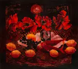 Lemon and Poppies by Rsw Gordon Hope Wyllie, oil on card, sold Oct 2015