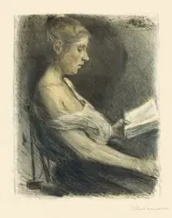 Lesendes Mädchen by Max Liebermann, 1896, Farblithographie auf Velin, sold Jun 2015