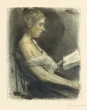 Max Liebermann, Lesendes Mädchen, 1896, Farblithographie auf Velin