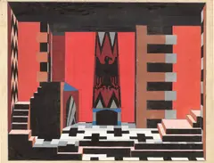 Bühnenbildentwurf zu „King Richard III“. 1. Akt, 4. Szene: Ein Zimmer im Turm by Sascha Wiederhold, 1929, Gouache, Silberbronze und Bleistift auf Velin, sold Jun 2023