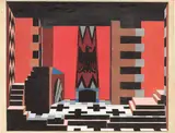 Bühnenbildentwurf zu „King Richard III“. 1. Akt, 4. Szene: Ein Zimmer im Turm by Sascha Wiederhold, 1929, Gouache, Silberbronze und Bleistift auf Velin, sold Jun 2023