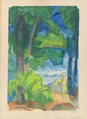 Fritz Schaefler, Abend am Waldsee, Aquarell und Bleistift auf Papier