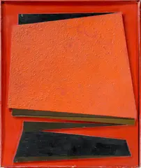 Francis Bott, Espaces concertés (Reliefbild), Um 1971, Acryl auf Holzrelief, im Künstlerrahmen