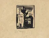 Pariser hohe Häuser by Lyonel Feininger, 1918, Holzschnitt auf dünnem beigen Papier, sold Mar 2022