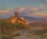 Frederik Rohde, Italienische Landschaft mit Ruine, 1844, Öl auf Papier, auf Karton aufgezogen