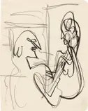 Im Gespräch by Ernst Ludwig Kirchner, um 1929, Tusche und Bleistift auf Papier (aus einem Skizzenbuch), sold Jun 2019