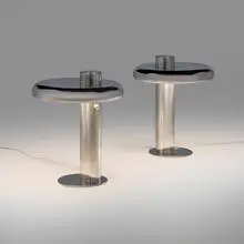 Koch & Lowy, Table lamps, pair, c. 1970, chrome-plated aluminum, aluminum, chrome-plated steel