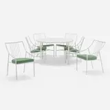Stewart MacDougall and Kipp Stewart, Patio dining set, c. 1955, laminate over plywood, enameled steel, upholstery