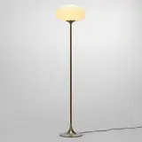Bill Curry, Floor lamp, aluminum, frosted glass, rosewood veneer