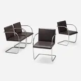 Brno armchairs, set of four by Ludwig Mies van der Rohe, leather, stainless steel, sold Jan 2024