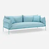 Outdoor sofa from the Kabà series by Elia Nedkov, 2016 / 2023, upholstery, matte-varnished steel, heartwood, sold Jan 2024