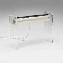 Pierre Cardin, Desk lamp, c. 1975, polished steel, Lucite, ceramic