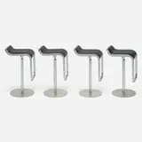 Shin and Tomoko Azumi, LEM Piston stools, set of four, 2000, matte chrome-plated steel, leather