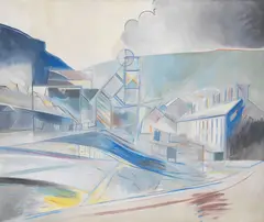 The silent village by Humphrey Jennings, oil on canvas, sold Oct 2015