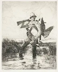 The Marsh Gunner by Frank Weston Benson, dry point etching, sold May 2015