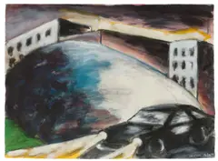 Dieter Hacker, Gestapo, 1984, Aquarell, Gouache und Kreide auf Velin