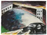 Dieter Hacker, Gestapo, 1984, Aquarell, Gouache und Kreide auf Velin