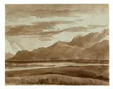 Franz Innocenz Josef Kobell, Landschaft bei Kochel am See, Pinsel in Sepia auf Bütten