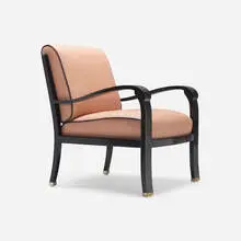 Lounge chair by Sally Sirkin Lewis, c. 2000, stained mahogany, leather, brass, sold Jan 2024