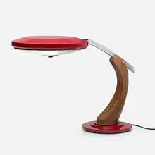 Desk lamp by Fase, c. 1965, chrome-plated and enameled metal, rosewood, sold Jan 2024