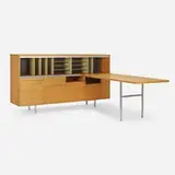 Executive Office Group desk and return by George Nelson & Associates, 1949, oak, chrome-plated aluminum, aluminum, painted wood, chrome-plated steel, sold Jan 2024