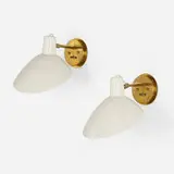 Vittoriano Vigano, Articulated sconces, pair, c. 1950, brass, enameled aluminum