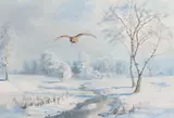 John Cyril Harrison, Over the frozen burn, watercolour