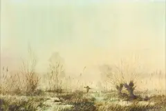 Colin W. Burns, Pheasants over mashland, oil on canvas