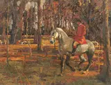 Huntsman & hounds in a woodland landscape by Frank Wootton, oil on canvas laid on panel, offered May 2015