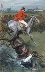 Gordon Browne, Jumping a Fence, watercolour