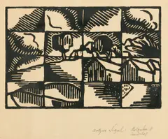 Arthur Segal, Landschaft / Atelier Häuser, Um 1918, 2 Blatt: Holzschnitt, jeweils auf Papier