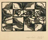 Arthur Segal, Landschaft / Atelier Häuser, Um 1918, 2 Blatt: Holzschnitt, jeweils auf Papier