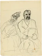 Bauernpaar in der Kirche by Paul Holz, Um 1930, Tuschfeder auf Zanders-Bütten, sold Oct 2018