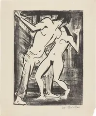 Otto Mueller, Der Mord 2 (Tanzszene II, Liebespaar III), Um 1919, Lithografie auf Papier