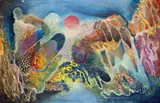 Edmund Kesting, Romantische Landschaft, 1947, Öl auf Hartfaser