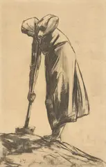 Grabende Bäuerin by Lesser Ury, Um 1890, Kohle auf Schoellershammer-Papier, sold Jan 2026