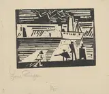 Lyonel Feininger, Dampfer Odin, 1918, Holzschnitt auf Japan, im originalen Papier-Passepartout