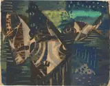 Eduard Bargheer, pesci scuri / Dunkle Fische, 1949, Gouache auf dünnem Bütten