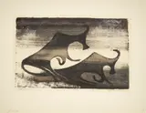 Ewald Mataré, Zwei Kühe im Nebel (Weide C)“. 1952 ?, Farbholzschnitt auf festem Papier