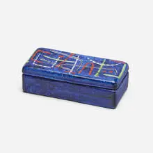Lidded box by Guido Gambone, c. 1955, glazed stoneware, sold Jan 2024