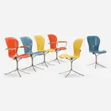 Gideon Kramer, Ion chairs, set of six, 1962, chrome-plated steel, steel, fiberglass, rubber, steel