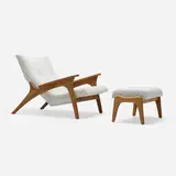 Adrian Pearsall, Lounge chair, model 990-LC and ottoman, c. 1965, walnut, upholstery