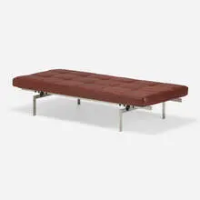 Poul Kjærholm, PK 80 daybed, 1957 / 2007, leather, stainless steel, lacquered wood, rubber