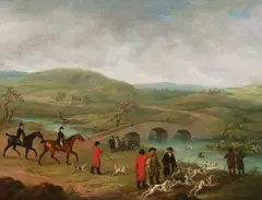 John Nost Sartorius, Otter hunting, a set of three, oil on canvas