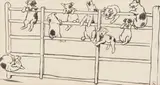 Rba Cecil Charles Windsor Aldin, Nine Little Puppy Dogs Swinging on a Gate, pen and ink