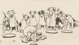 Rba Cecil Charles Windsor Aldin, Ten Little Puppy Dogs Going Out to Dine, pen and ink