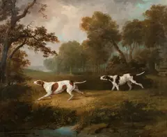 Dean Wolstenholme the elder, Gun dogs in an extensive landscape, oil on canvas