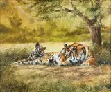 Tigress and cub by Spencer Hodge, oil on canvas, offered May 2015