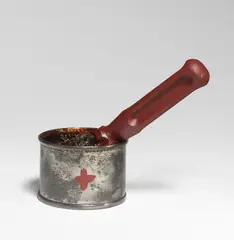 Objekt zum Schmieren und Drehen by Joseph Beuys, 1972, Blechdose mit Schmierfett, Schraubenzieher und Ölfarbe (Braunkreuz), sold Mar 2024