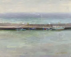 Hafenmole by Isabel Quintanilla, 1972, Öl auf Holz, sold May 2011